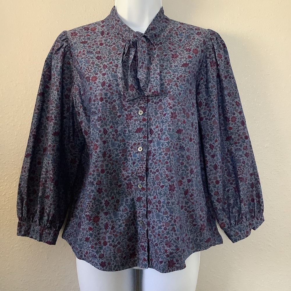 J. Crew X Liberty London‎ Collab Blue Prairie Floral Bow Puff Sleeve Blouse S